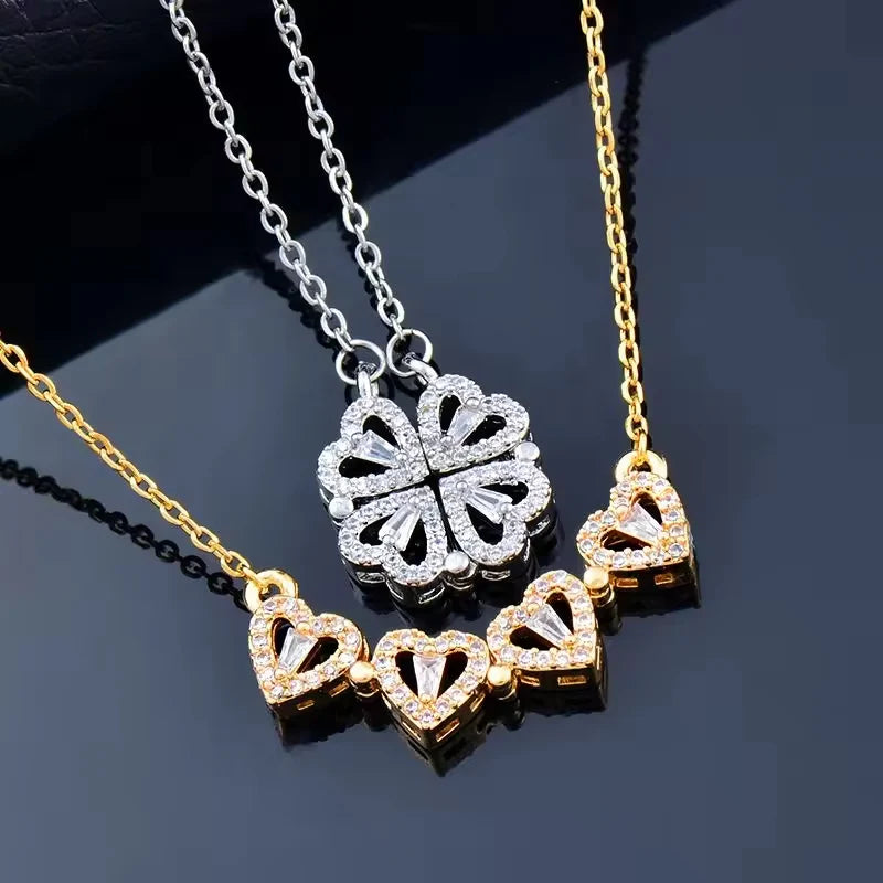 Collar trébol de 4 hojas y caja con rosa eterna
